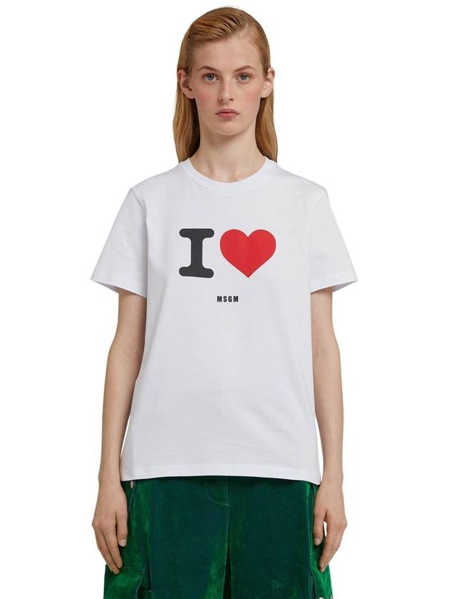 I LOVE MSGM Print Cotton Short Sleeve T-Shirt Cream - MSGM - BALAAN 3