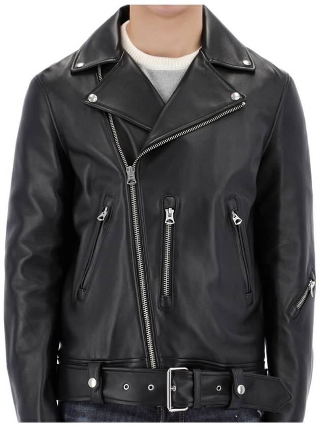 Zipper Detail Leather Biker Jacket Black - ACNE STUDIOS - BALAAN 4