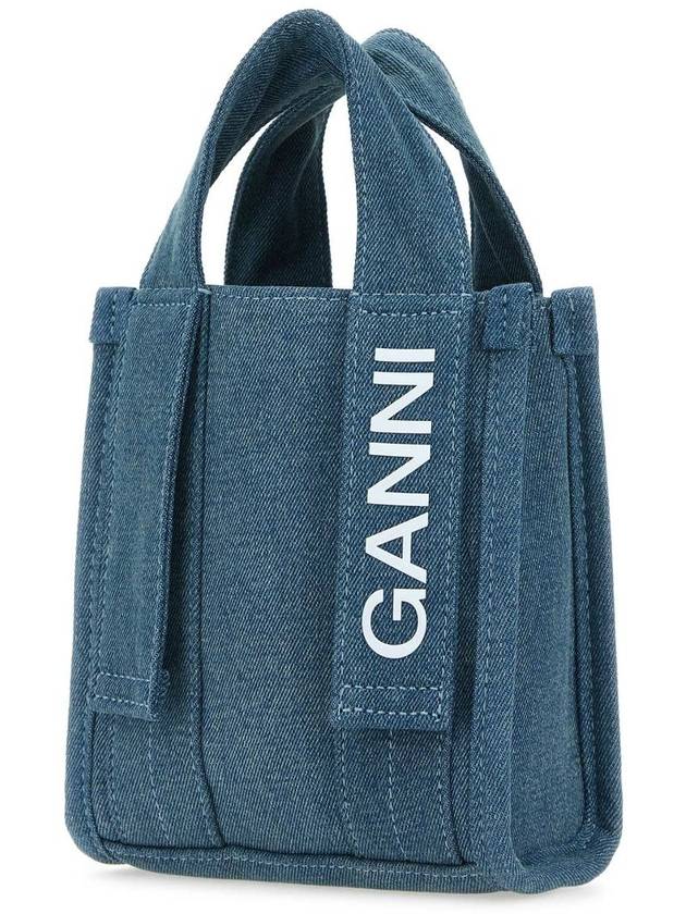 Tech Mini Logo Print Denim Tote Bag Navy - GANNI - BALAAN 3