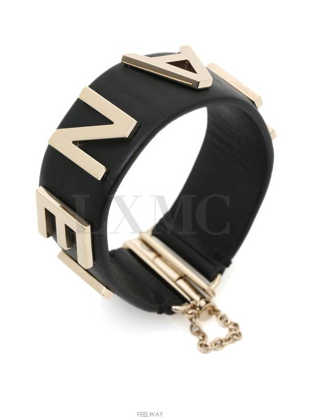 Gabrielle black gold logo leather bracelet bangle - CHANEL - BALAAN 2