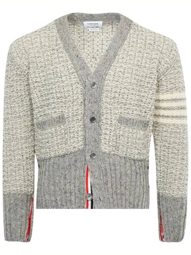 Mohair Tweed 4-Bar Classic V-neck Cardigan Light Grey - THOM BROWNE - BALAAN 3