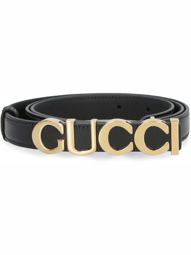 Gold Logo Buckle Thin Leather Belt Black - GUCCI - BALAAN 3