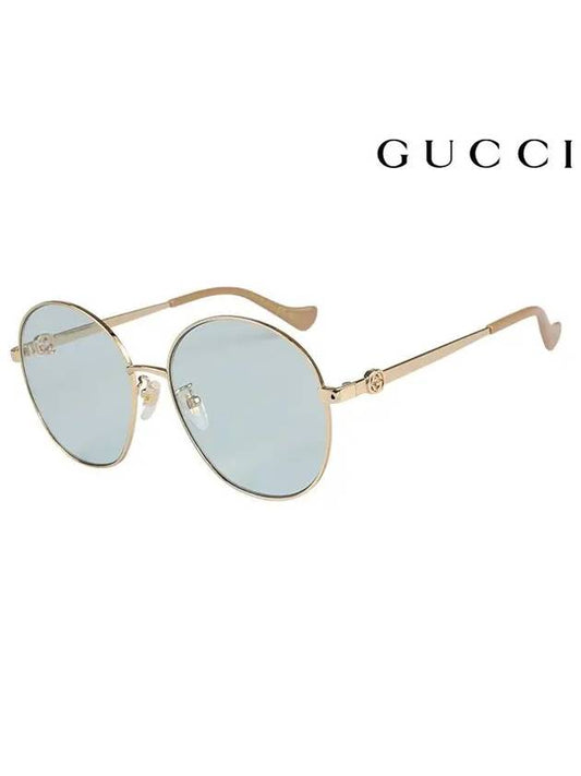 Eyewear Round Gold Sunglasses Blue - GUCCI - BALAAN.