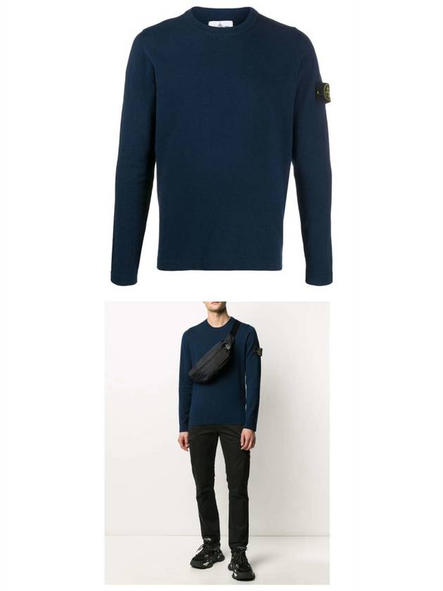 Men's Wappen Patch Crew Neck Cotton Knit Top Navy - STONE ISLAND - BALAAN 5