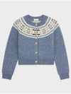 Triomphe Fair Isle Wool Cardigan Light Blue - CELINE - BALAAN 2