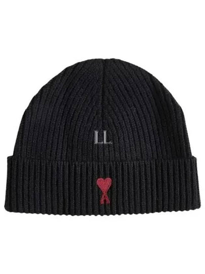 Heart Logo Wool Beanie Black - AMI - BALAAN 2