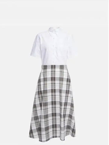 Madras cotton oxford check shirtdress white med gray women's short sleeve 191358 - THOM BROWNE - BALAAN 1