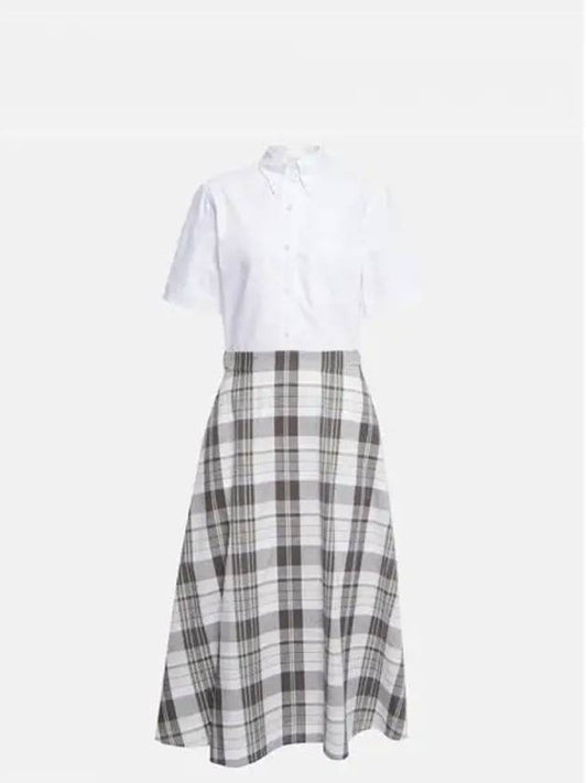 Women's Check A-Line Oxford Midi Dress White Grey - THOM BROWNE - BALAAN 2