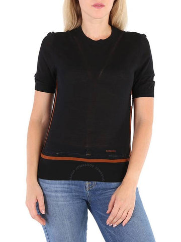 Burberry Ladies Black Short Sleeve Logo Intarsia Wool Silk Cashmere Top, Size XX-Small - BURBERRY - BALAAN 1