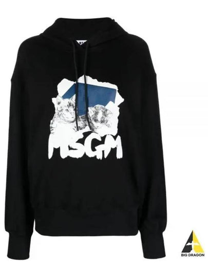 Graphic Print Cotton Hoodie Black - MSGM - BALAAN 2