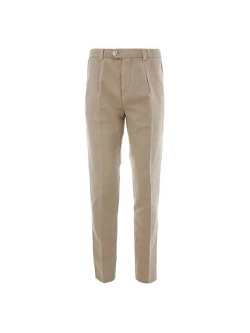 Pleated Detail Linen Straight Pants Deep Beige - BRUNELLO CUCINELLI - BALAAN 1