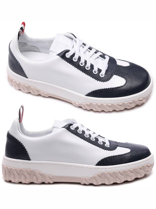 Calf Suede Cable Knit Low Top Sneakers White Navy - THOM BROWNE - BALAAN 2