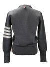 Milano Stitch 4 Bar Classic V Neck Fine Merino Wool Cardigan Medium Grey - THOM BROWNE - BALAAN 4