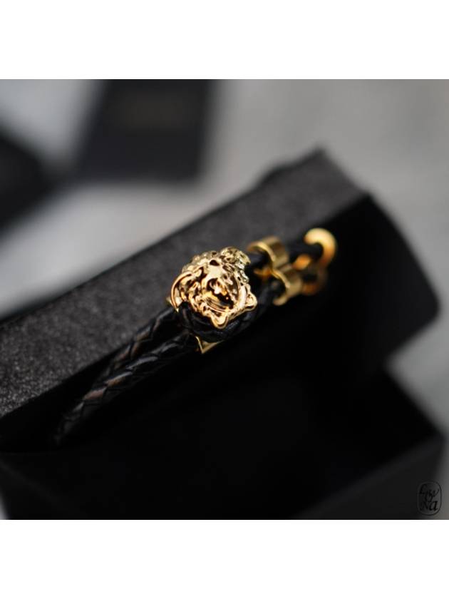 Medusa Braided Leather Bracelet Black Gold - VERSACE - BALAAN 6