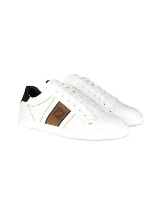 FF Logo Leather Low Top Sneakers White - FENDI - BALAAN 3