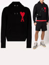 Big Heart Logo Wool Hoodie Black - AMI - BALAAN 2