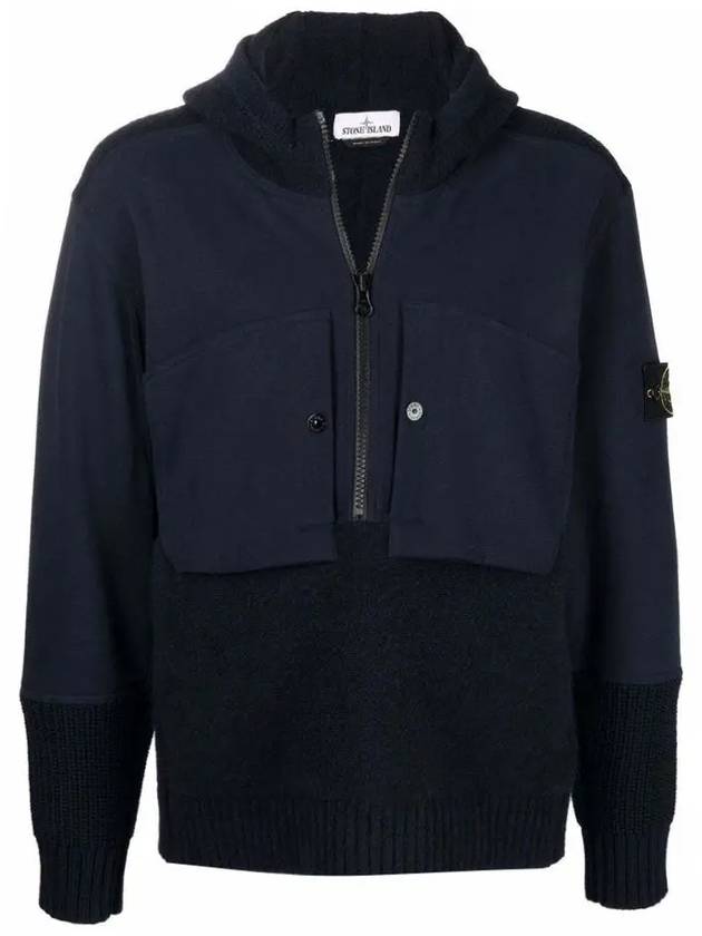 Wappen Patch Knit Zip Up Hoodie Navy - STONE ISLAND - BALAAN 3