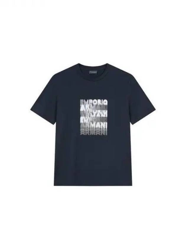 Men s Square Logo Crew Neck T Shirt Navy 271672 - EMPORIO ARMANI - BALAAN 1