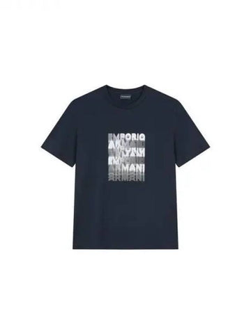 Men s Square Logo Crew Neck T Shirt Navy 271672 - EMPORIO ARMANI - BALAAN 1