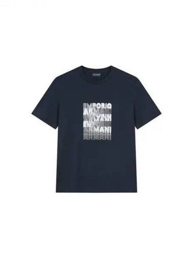 Men s Square Logo Crew Neck T Shirt Navy 271672 - EMPORIO ARMANI - BALAAN 1