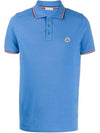 Stripe Trimming Logo Short Sleeve Polo Shirt Blue - MONCLER - BALAAN 1