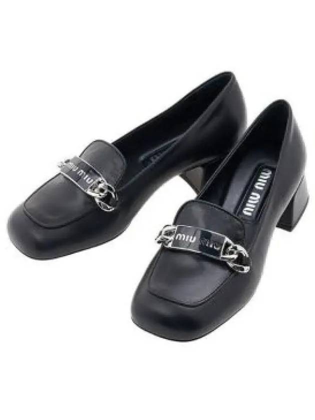 Chain Logo Leather Loafers Black - MIU MIU - BALAAN 2