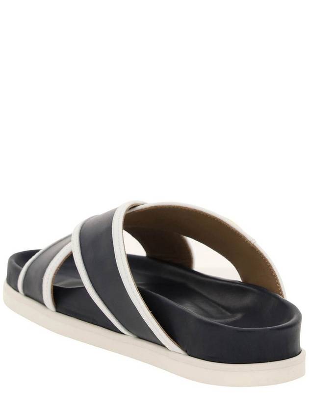 Vitello Calfskin Leather Enamel Buckle Criss Cross Sandal Navy - THOM BROWNE - BALAAN 3