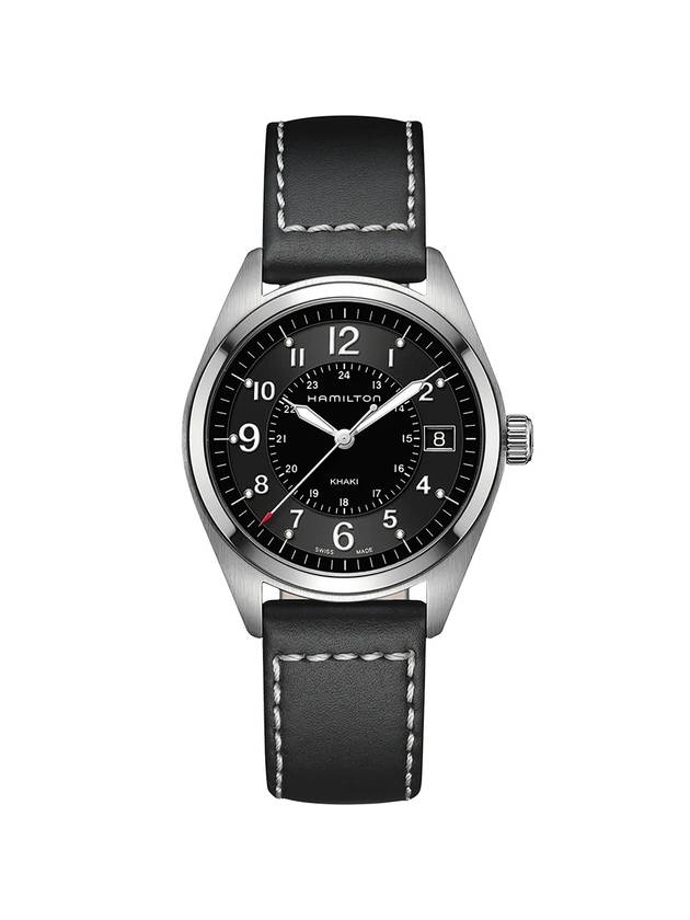 Khaki Field Quartz Leather Watch Black - HAMILTON - BALAAN 1