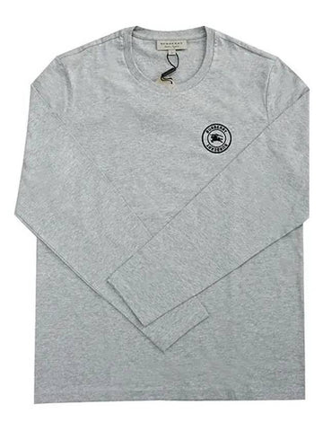 Embroidered Logo Round Neck Long Sleeve T-Shirt Grey - BURBERRY - BALAAN 1