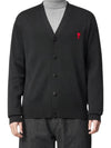 Heart Logo Merino Wool Cardigan Black - AMI - BALAAN 3