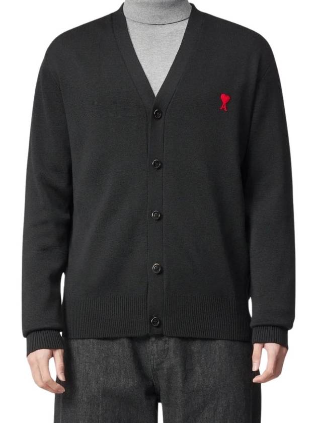 Heart Logo Merino Wool Cardigan Black - AMI - BALAAN 3