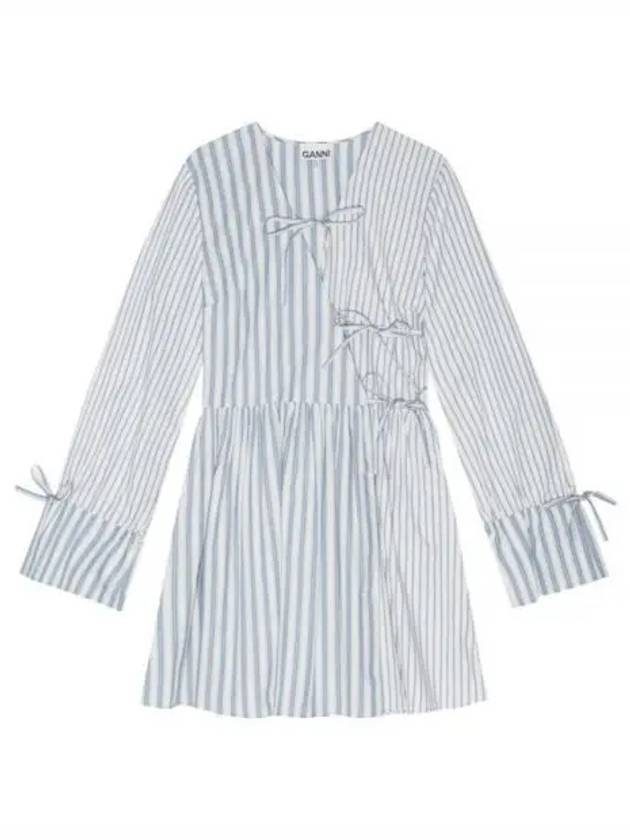 Stripe Cotton Wrapped Short Dress Clear Blue - GANNI - BALAAN 2