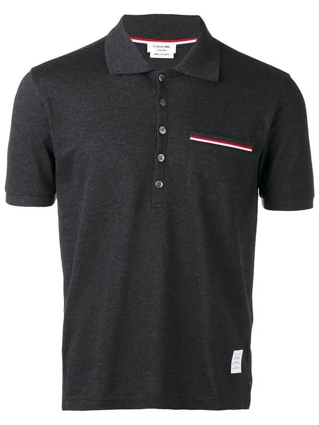 Men's Three Stripes Pocket Mercerized Short Sleeve Polo Shirt Dark Grey - THOM BROWNE - BALAAN 2