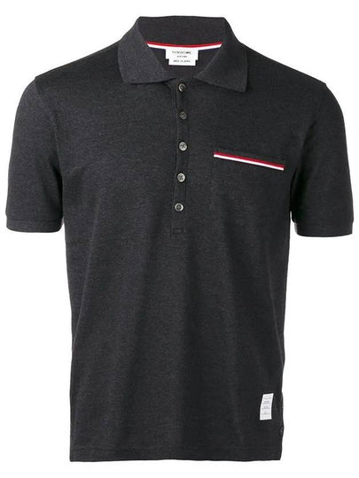 Men's Three Stripes Pocket Mercerized Short Sleeve Polo Shirt Dark Grey - THOM BROWNE - BALAAN 2