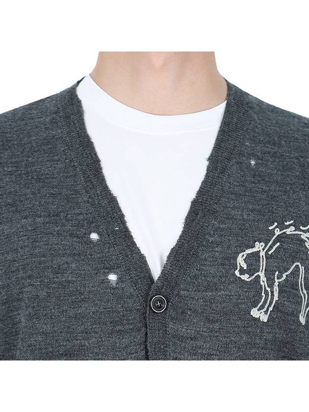 Embroidered Logo Wool Cardigan Dark Grey - MAISON MARGIELA - BALAAN 7