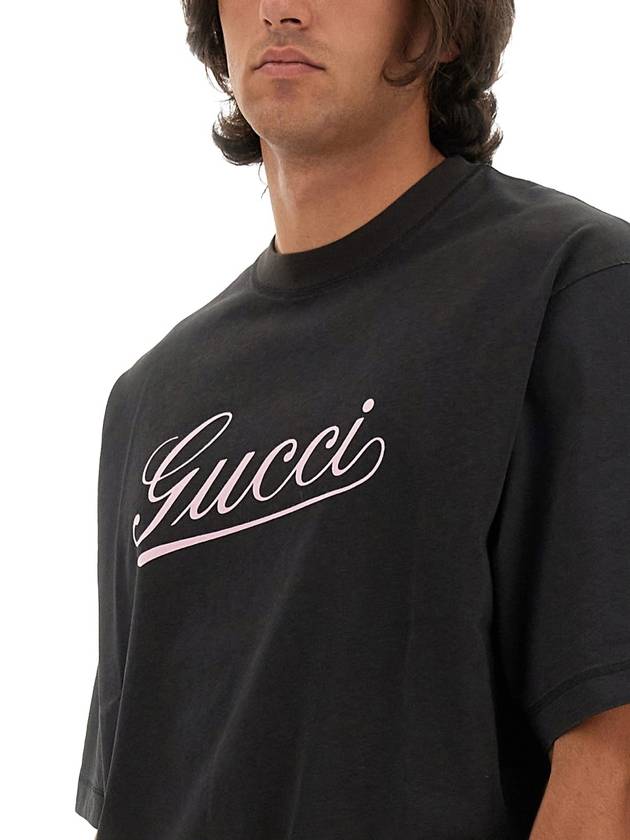 Script Print Cotton Short Sleeve T-Shirt Black - GUCCI - BALAAN 5