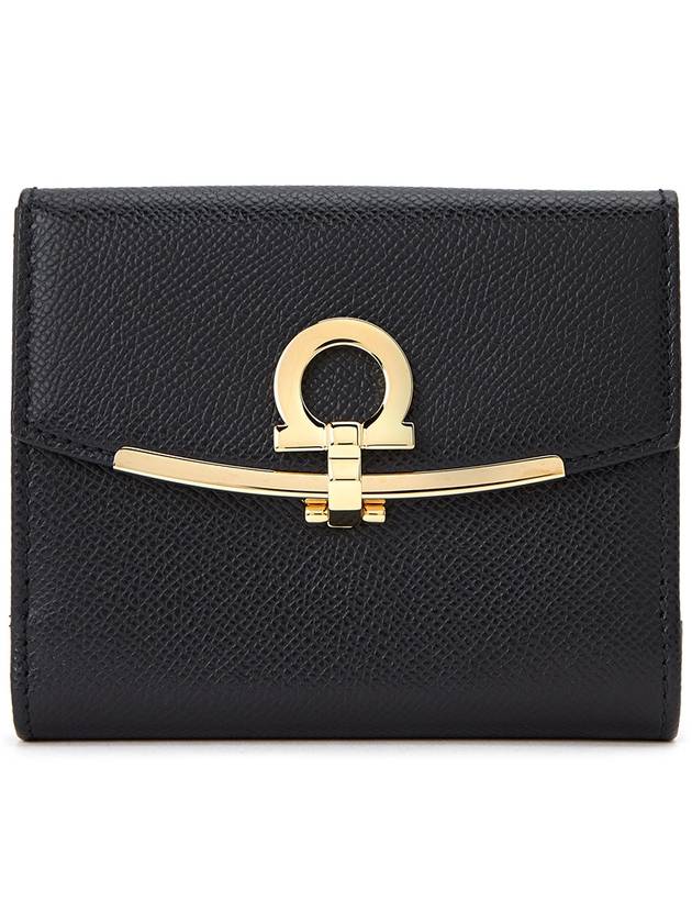 Gancini Leather Half Wallet Black - SALVATORE FERRAGAMO - BALAAN 2