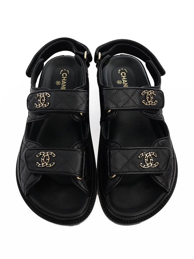 Women's CC Logo Velcro Sandals Gold Black - CHANEL - BALAAN 3