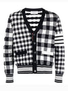 4-Bar Stripe Funmix Gingham Jacquard Cardigan Navy - THOM BROWNE - BALAAN 2