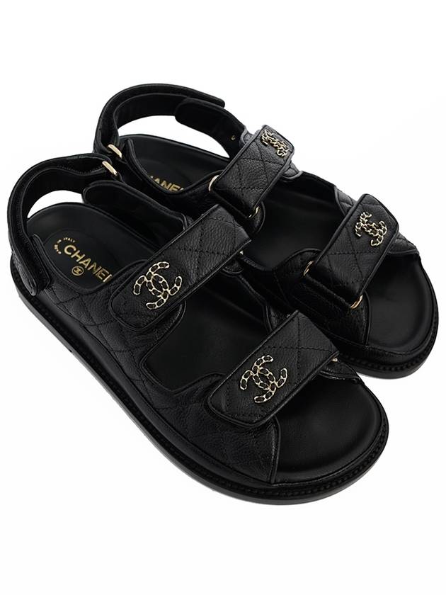 Women's CC Logo Velcro Sandals Gold Black - CHANEL - BALAAN 2