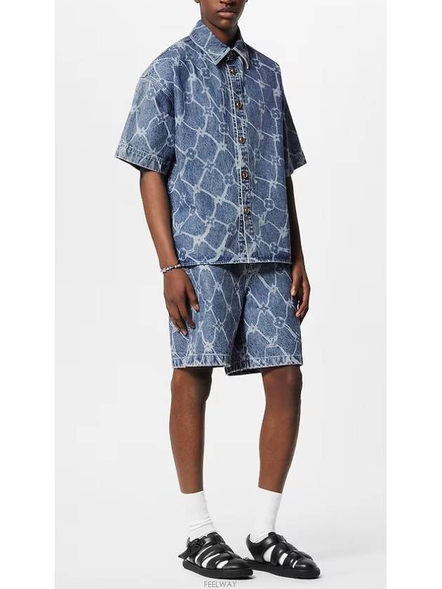 Monogram Printed Denim Short Sleeve Shirt Indigo - LOUIS VUITTON - BALAAN 4