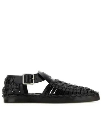 Woven Flat Leather Sandals Black - JIL SANDER - BALAAN 2