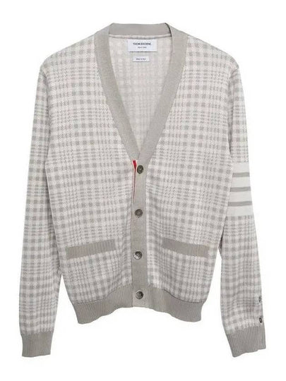 Check Jacquard V-Neck Cardigan Grey - THOM BROWNE - BALAAN 2