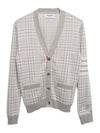 Check Jacquard V-Neck Cardigan Grey - THOM BROWNE - BALAAN 3