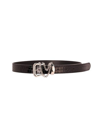 CROCO PRINT LEATHER BELT W/ METAL BUCKLE AND CHAIN - ALESSANDRA RICH - BALAAN 1