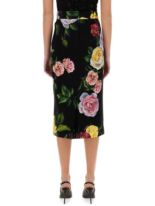 PEONY AND ROSE PRINT CHARMEUSE LONGUETTE SKIRT - DOLCE&GABBANA - BALAAN 3