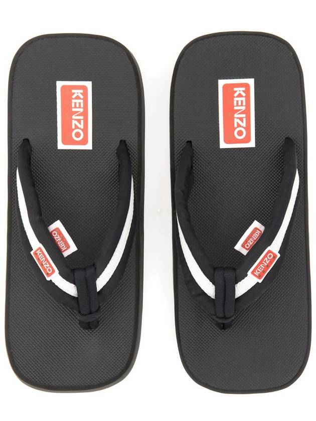 Men's Setta Logo Patch Nylon Flip Flops Black - KENZO - BALAAN 3