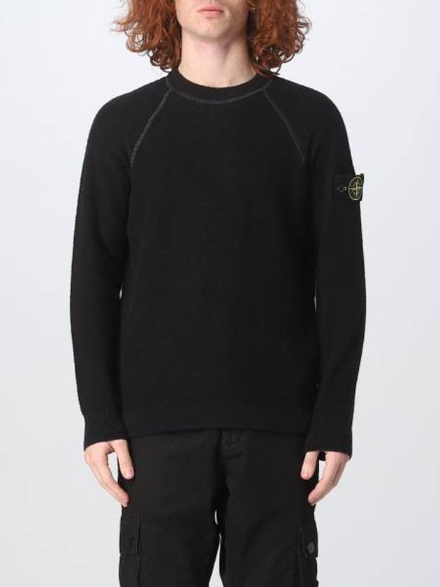 Raw Cotton Badge Crew Neck Knit Top Black - STONE ISLAND - BALAAN 6