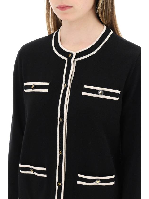 Kendra Button-Up Crew Neck Cardigan Black - TORY BURCH - BALAAN 5