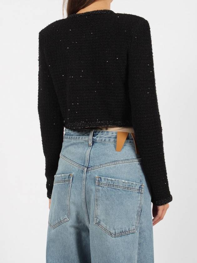 Textured Crop Knit Jacket Black - SELF PORTRAIT - BALAAN 3